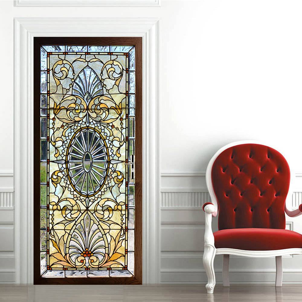 Central Retro Style Pattern 3D Door Sticker Corridor Sticker Simulation Decorative Wall Sticker Bungalow Waterproof And Moisture-Proof Wallpaper