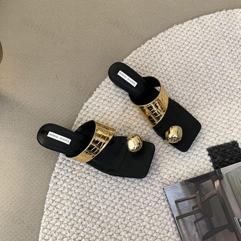

Fashion High Heeled Flip Flops for Women s Summer 2025 Slim Heel Fashion Comfortable Outdoor Beach Slippers Open Toes Breathable Sandals 35 золотистый