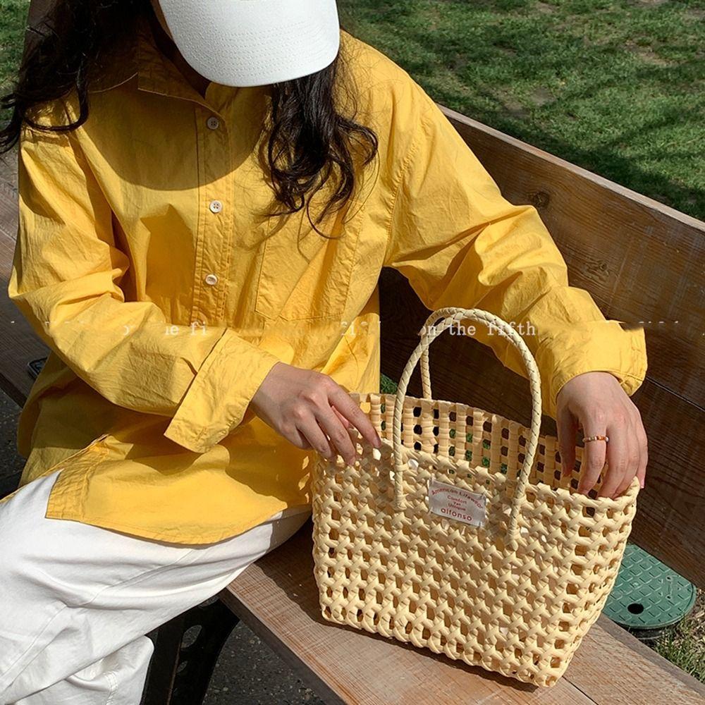 Vacation Style Hollow Weave Bag Countryside Style Vegetable Basket Bag Cute PVC Handbag  Holiday
