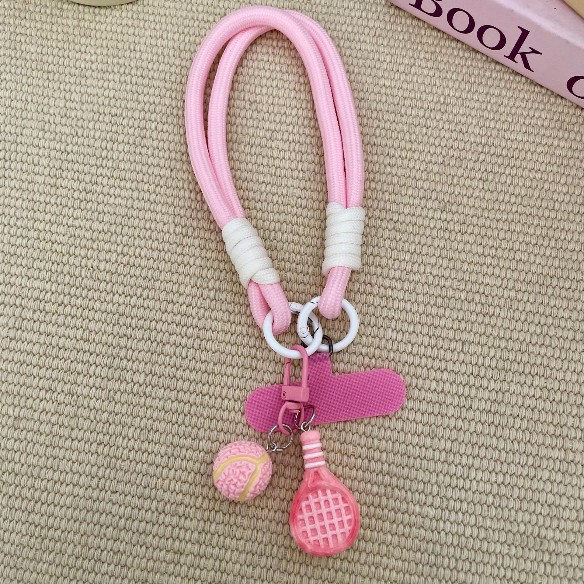 Colorful Woven Tennis Racket Keychain & Wrist Strap Phone Charm