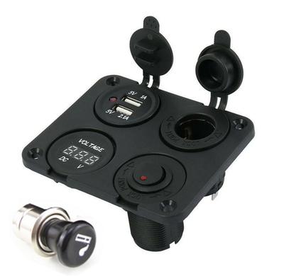 12V-24V Car Boat Dual USB Charger Switch Voltmeter Cigarette Lighter Sockets Kit