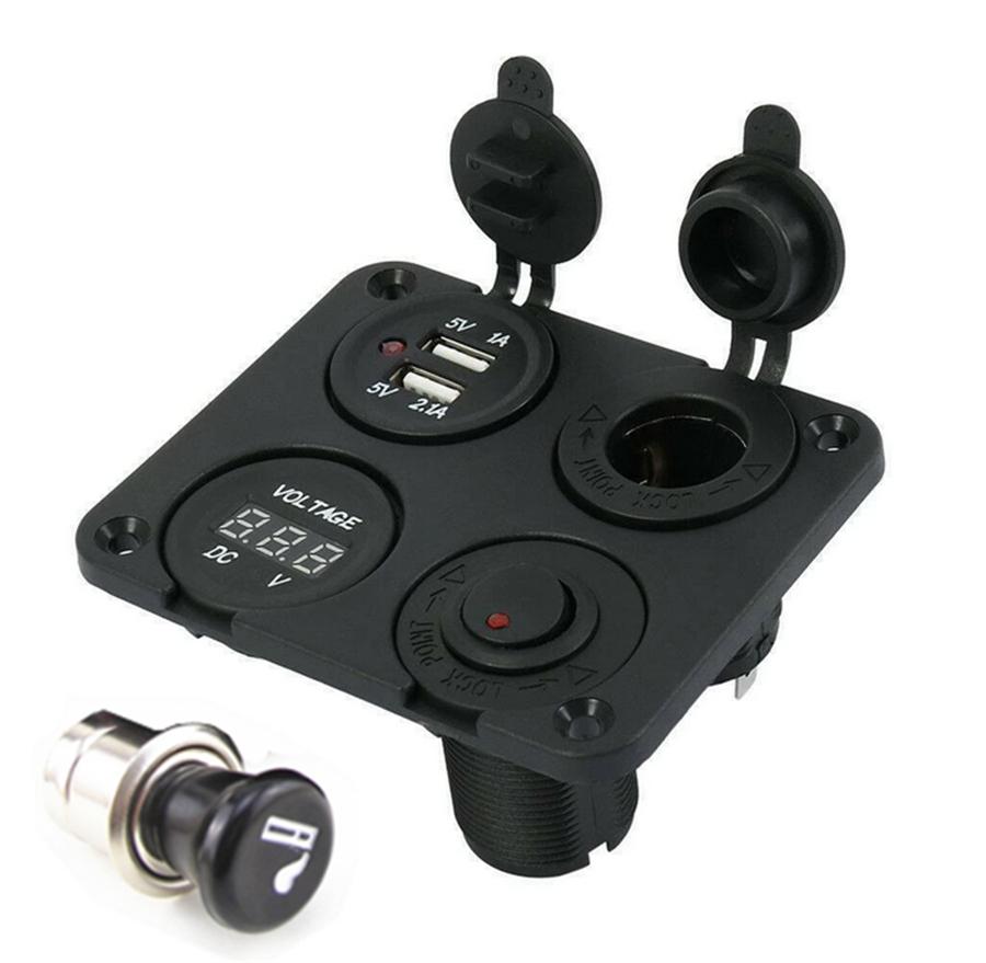

DC 12V-24V Car Boat Cigarette Lighter Socket Dual USB Charger Voltmeter Switch Panel for Vehicle Car