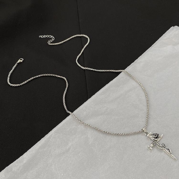 Versatile Crucifix Pendant Chain Rose Detailing Adjustable Necklace for Everyday Outfits Religious Accessory Jewelry