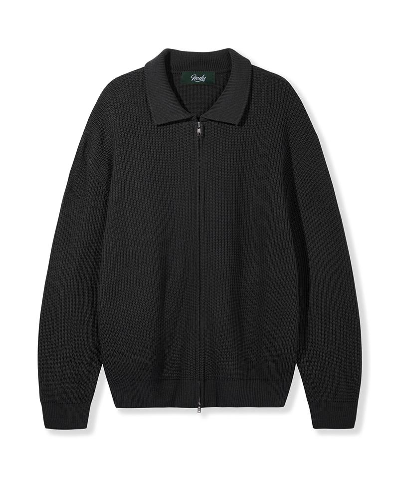 NODU Hazzi Two-Way Zip-Up Collared Knit [Charcoal]