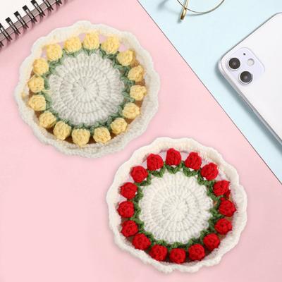 Crochet Tulip Coaster Handmade Flower Pads for Coffee Tea Cups Multi-Purpose Home Bar Decor & Creative Gift for Housewarming Birthdays
