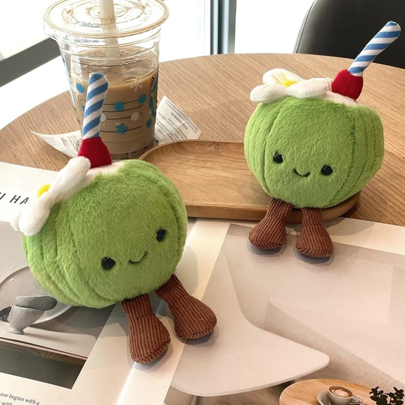 Summer Fun Coconut Plush Toy Keychain Cartoon Coconut Soft Stuffed Doll Pendant Car Key Ring Backpack Bag Decor Kid Gift