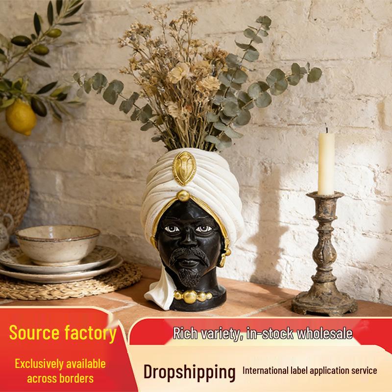Afrikaanse Stijl Hars Mensenhoofd Vaas: Multifunctionele Huisdecoratie & Pennenhouder