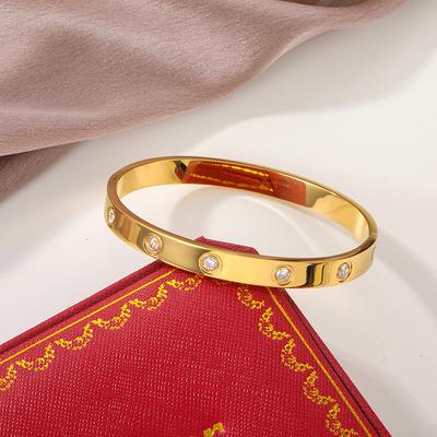 ALTERA Luxury LOVE Crystal 6mm Thickness Bangles High Quality PVD Stainless Steel Oval Bracelet No Fade Zircon for Women Gift