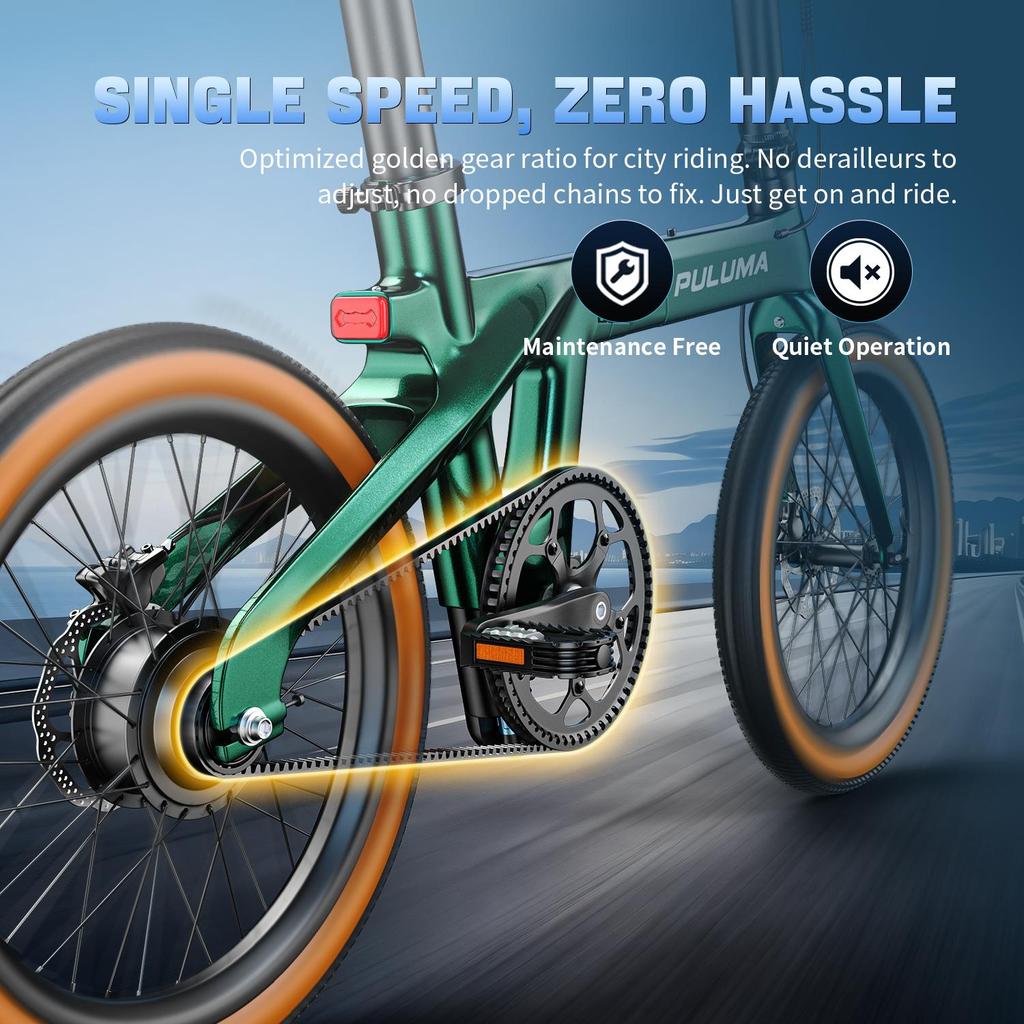PULUMA PT20 City Commuter Electric Bicycle , Electric Bike 250W Motor , 36V 7Ah Battery, 20x2.0 Inch Tires, Lightweight Folding E-Bike for Adults