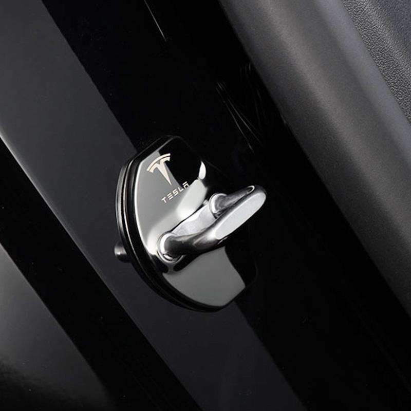 ALX1 4Pcs Stainless Steel Car Door Lock Buckle Cover Accessories For Tesla Model-3 Model-S Model-X Model-Y Cybertruck Roadster SpaceX