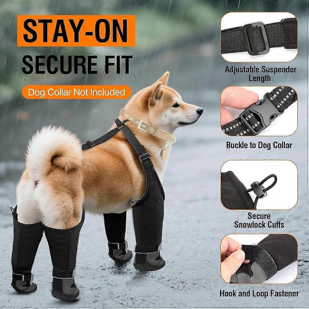 Hunde Latzhosen Stiefel, Wasserdichte Hunderegenstiefel, Welpen Schneeschuhe für den Winter, Schmutzabweisende Hose Verstellbare Latzhose für Outdoor-Spaziergänge & Pfotenschutz
