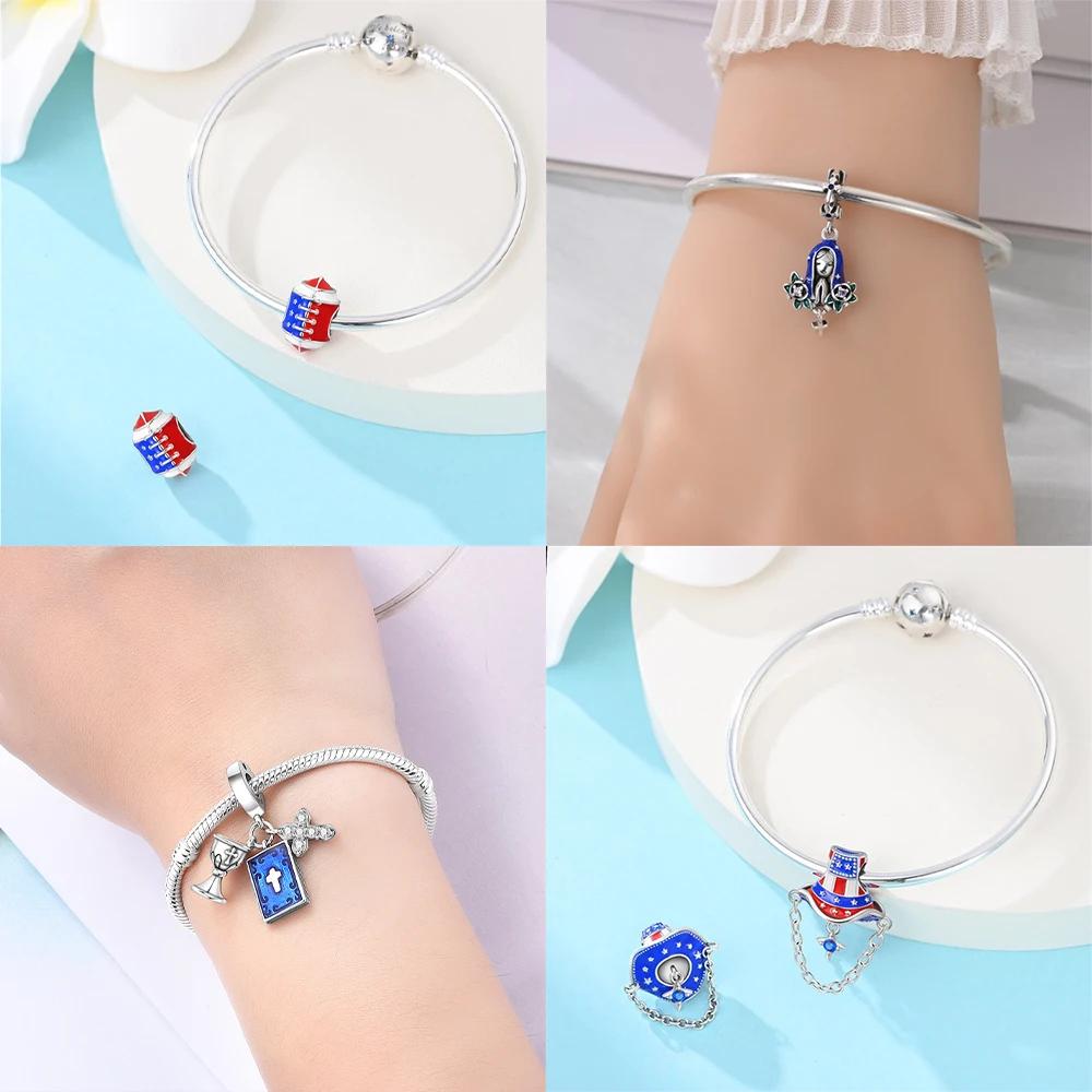 Guardian'S Hand Pendant Blue Football Skull Cross Bead Originalcopper Bead Fit Bracelet Accessory Women Jewelry Diy Gift