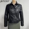 BITCED Women's Spring/Autumn Studded Leather Jacket Cardigan Button-Up Leather Clothing Fashionable Lightweight Outerwear