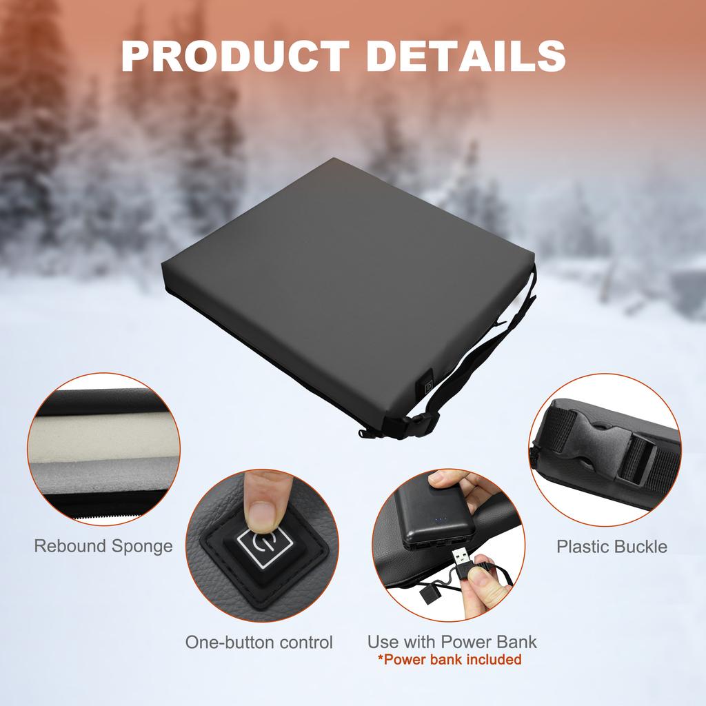 Portable Outdoor Stadium Electric Heating Seat Mat Winter Leather+Cotton Seat Cushion