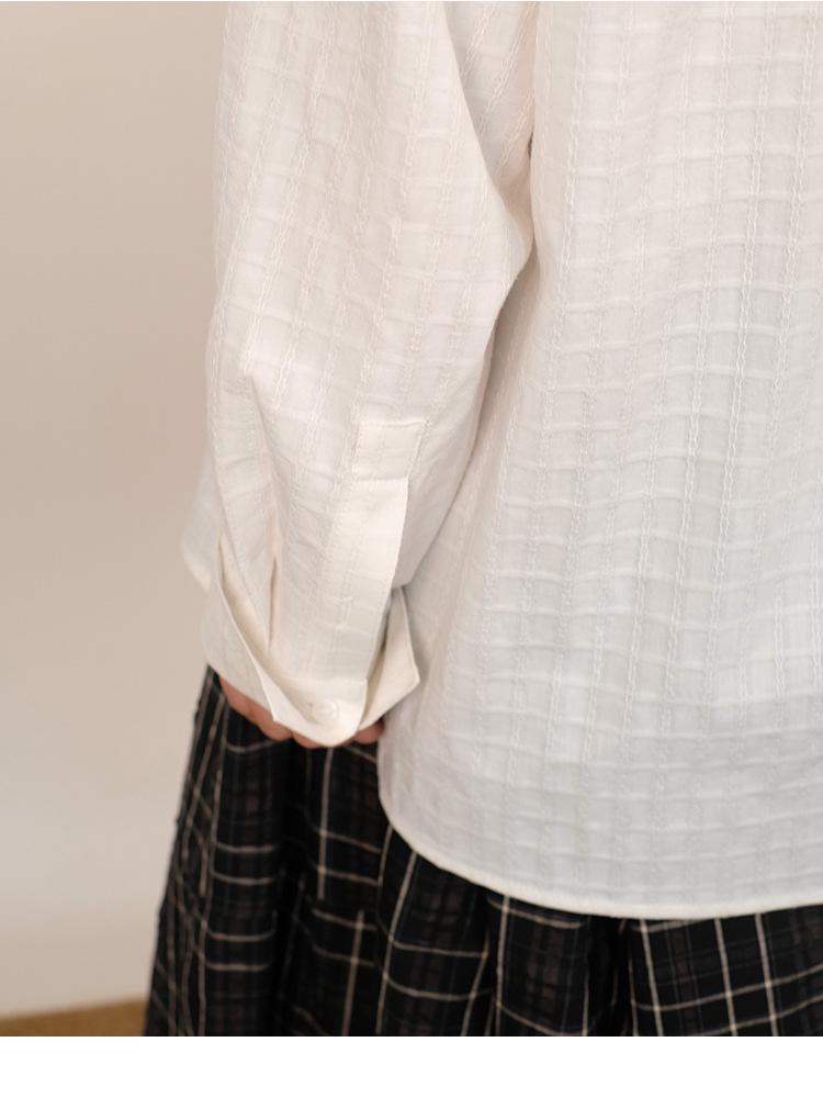 Checkered 3D Jacquard Cotton Tie-Up Shirt: Niche Long-Sleeve Jacket for Spring & Summer
