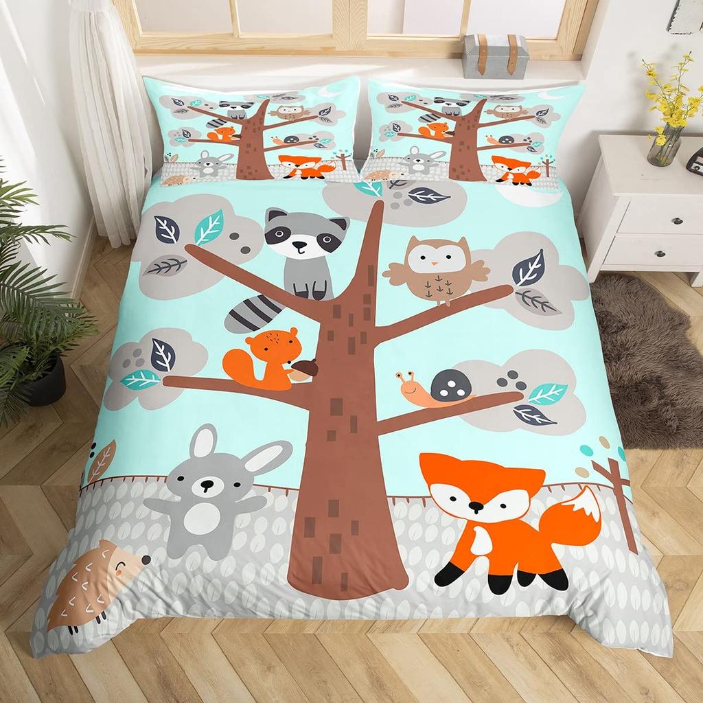 Fox Print Comforter Cover Bedding Set For Boys Girls Children 3D Animal Theme Duvet Cover Room Decor Full Size Quilt Cover 3Pcs