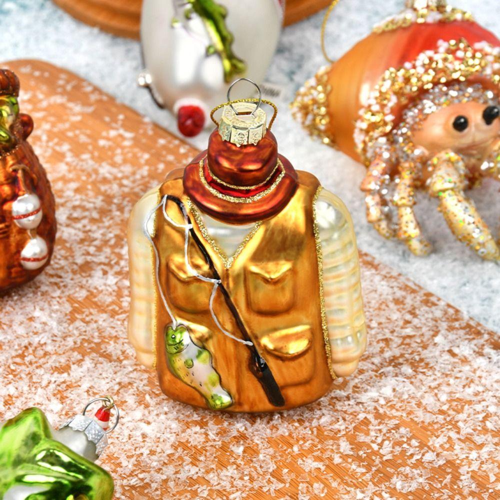 Fishing Series Christmas Tree Decoration Glass Painted Home Scene Decoration Pendants Home