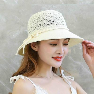 Sombreros para mujer verano trenzado playa sombrero para el sol Color sólido sombrilla señora visera 6cm ala Sunhat Trav