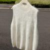 Women's Pure Cashmere Sleeveless Knit Vest with Half-High Neck - Perfect for Autumn/Winter Layering