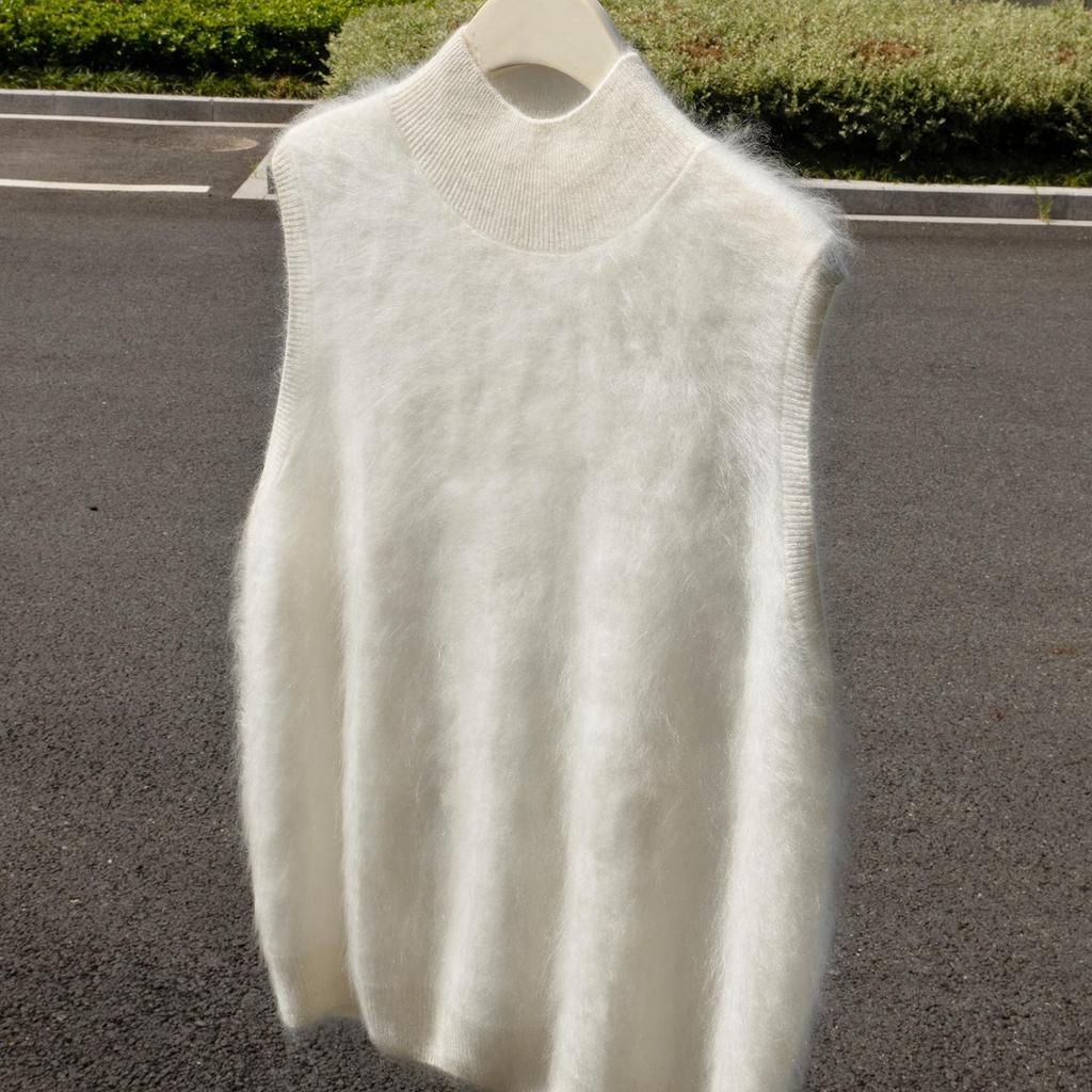 Women's Pure Cashmere Sleeveless Knit Vest with Half-High Neck - Perfect for Autumn/Winter Layering