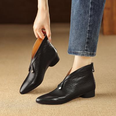 Fashion NEW Autumn Women Boots Genuine Leather Shoes for Women Pointed Toe Low Heel Shoes Solid Modern Boots Daily Shoes Zip Ankle Boots