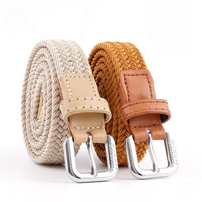 Fashion Universal Woven Thin Belt Elastic Casual Canvas Belt for Women Pants Jeans Knitted Needle Buckle Waistband Belts