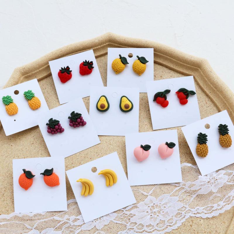 Cute Fruits Vegetable Resin Stud Earrings For Women Cute Summer Cherry Avocado Lemon Shaped Girl Ear Jewelry Gifts