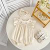 Baby Girl Summer Floral Embroidered Peter Pan Collar Short Sleeve Romper