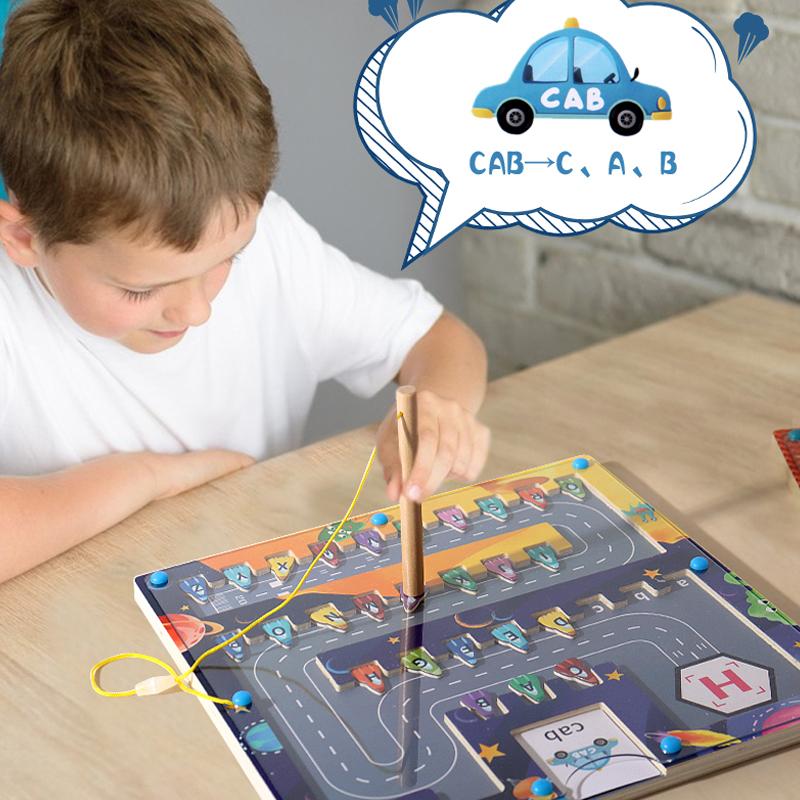 Magnetisk labyrintbrett Trebokstavbrett Bokstavpuslespill Labyrintbrett Sortering Matching Pedagogiske leker Fargegjenkjenning Magnetisk