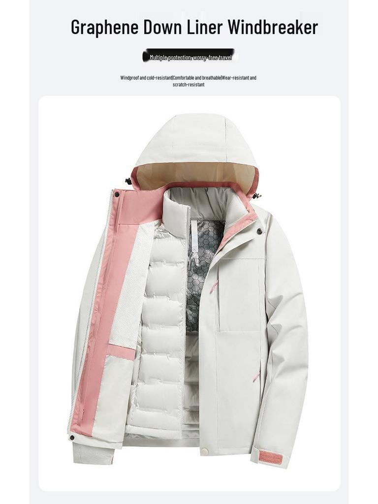 Removable Graphene Liner Ski Jacket: 3-in-1 Winter Outdoor Two-Piece Set for Couples