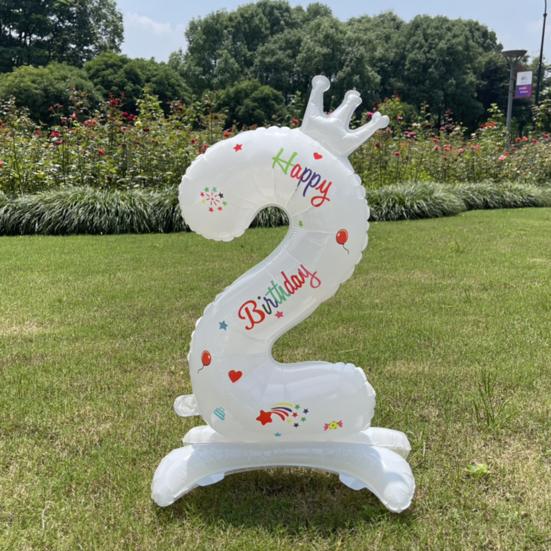 32 Zoll Geburtstagsballon Festlicher Stehtyp Aufblasbar Explosionsgeschützt mit Krone Dekorativ Aluminiumfolie 0-9 Zahl Hochzeitsfeier Ballon