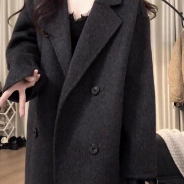 Women's Mid-Length Hepburn-Style Wool Felt Coat - Autumn/Winter Plus Velvet Thickened Petite Fit