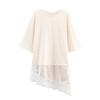 Womens Lace Patchwork T-Shirt Street Style U-Neck Mid Sleeve Long Top XS-L