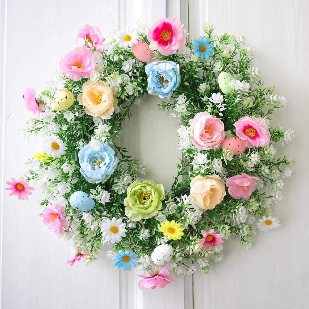 Spring and Easter Wreath Colorful Artificial Flowers Garland for Front Door 40 40 10cm Plastic Fabric Lightweight and Portable