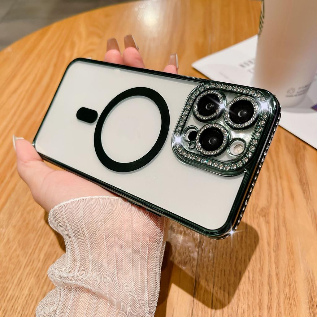 Color diamond mobile phone case Magnetic flash drill mobile phone case Edge drill, suitable for 14PROMAX lens electroplating magnetic mobile phone ca