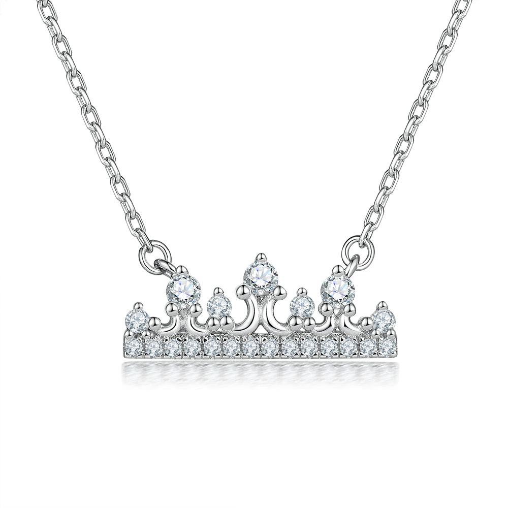 Princess Crown Necklace 925 Sterling Silver European and American Fashion Ladies Inlaid Zircon Pendant Star Moon Clavicle Chain ins 925 silver платиновый