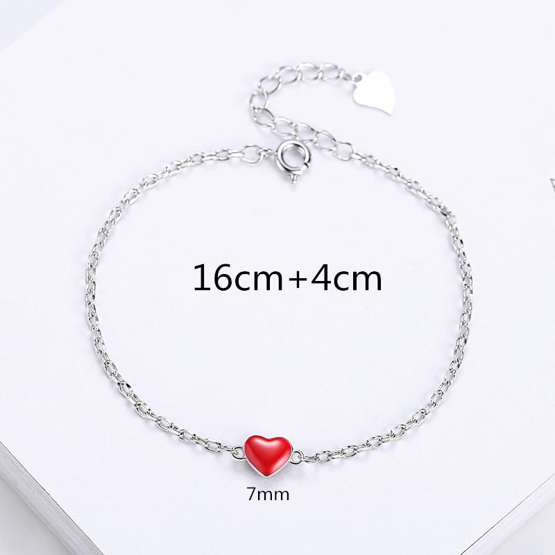 Charm Glaze Red Heart Bracelets Jewelry for Women Vintage 925 Sterling Silver Bracelets for Lady Accessories Female