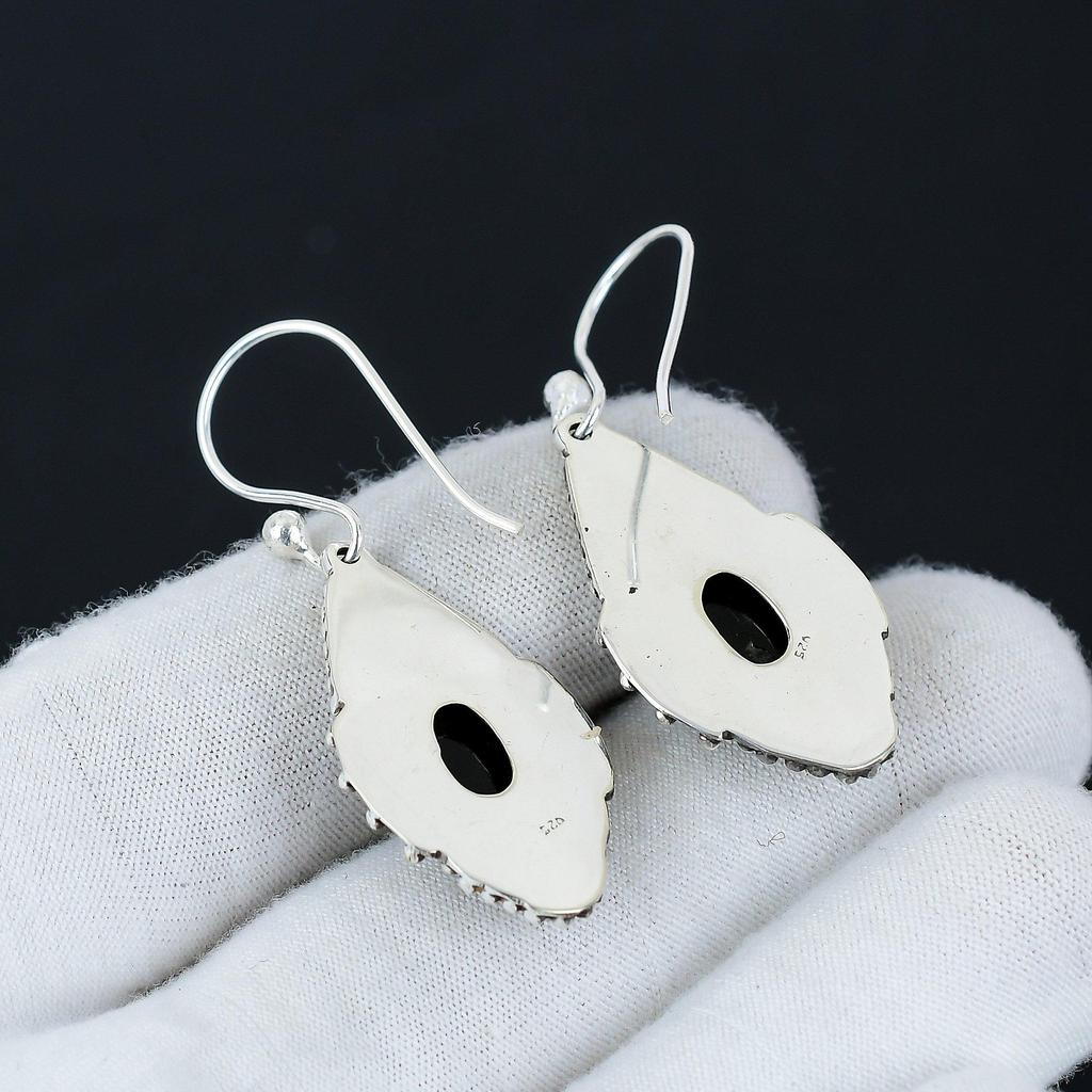 Natural Black Onyx Gemstone Earrings, 925 Sterling Silver Earring, Handmade Boho Silver Jewelry Dangle Earrings, Wadding Gifts