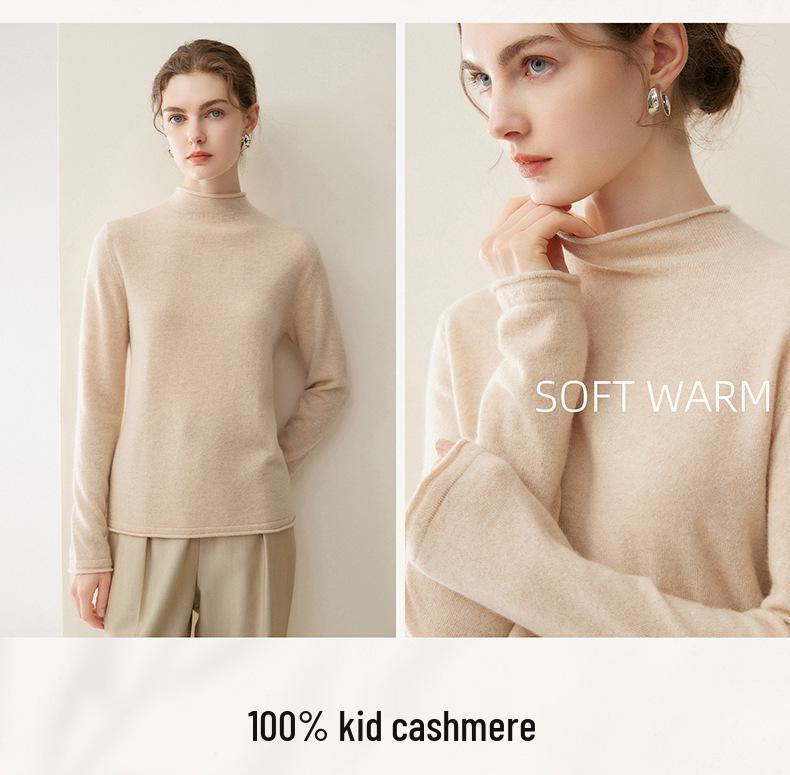 Lekasha Women's 100% Pure Cashmere Half-High Neck Sweater - Autumn/Winter Knit Base Layer
