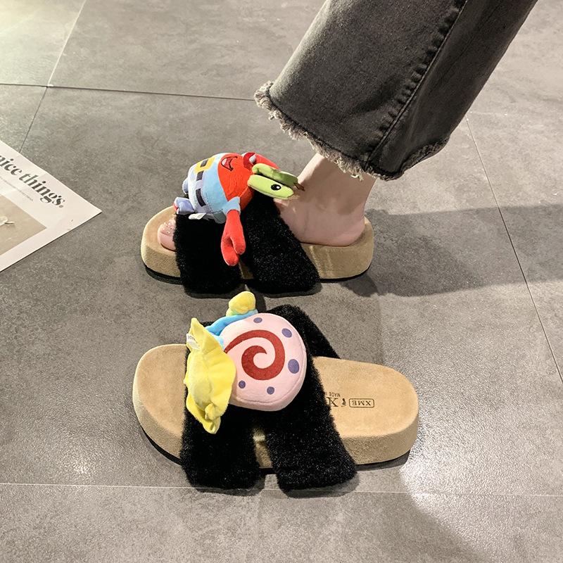 Cute crab boss snail slippers female autumn student dormitory home non-slip stepping on shit feeling Internet celebrity cartoon girl cotton drag