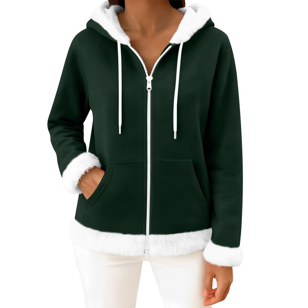 Moteriškas kasdienis madingas ilgomis rankovėmis užsegamas vilnos kardiganas su gobtuvu