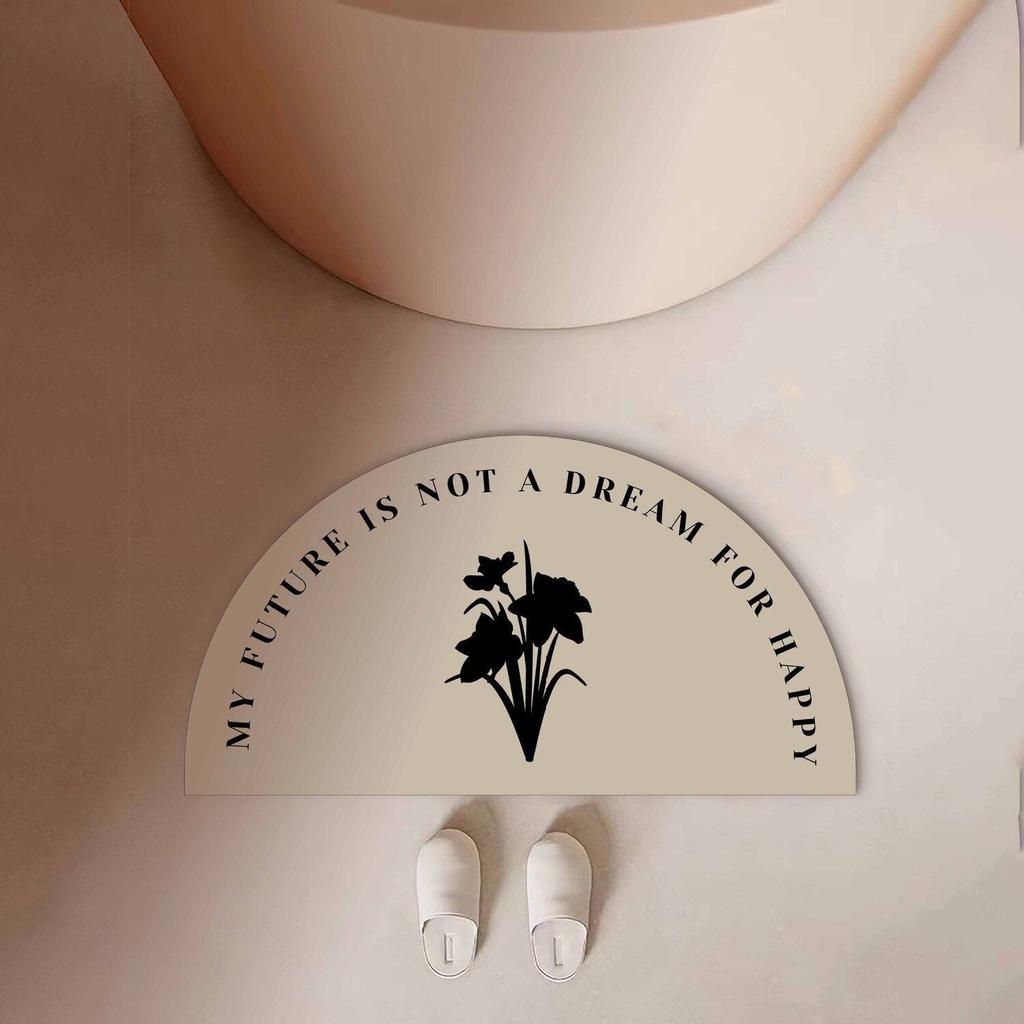 Tulip Lily Half circle Water absorbing Bathroom Soft Mud Toilet Door Non slip Foot Mat Quick drying Door Mat
