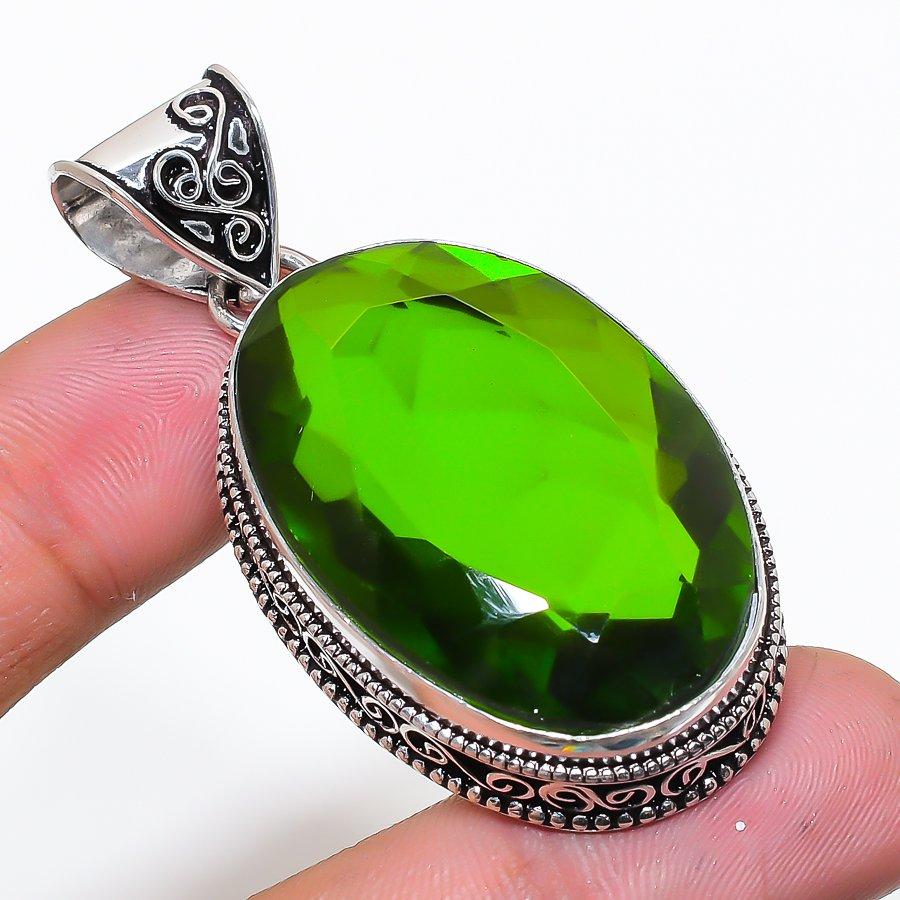 Natural Peridot Gemstone Handmade 925 Sterling Silver Jewelry Pendant 2.29" AP-14315