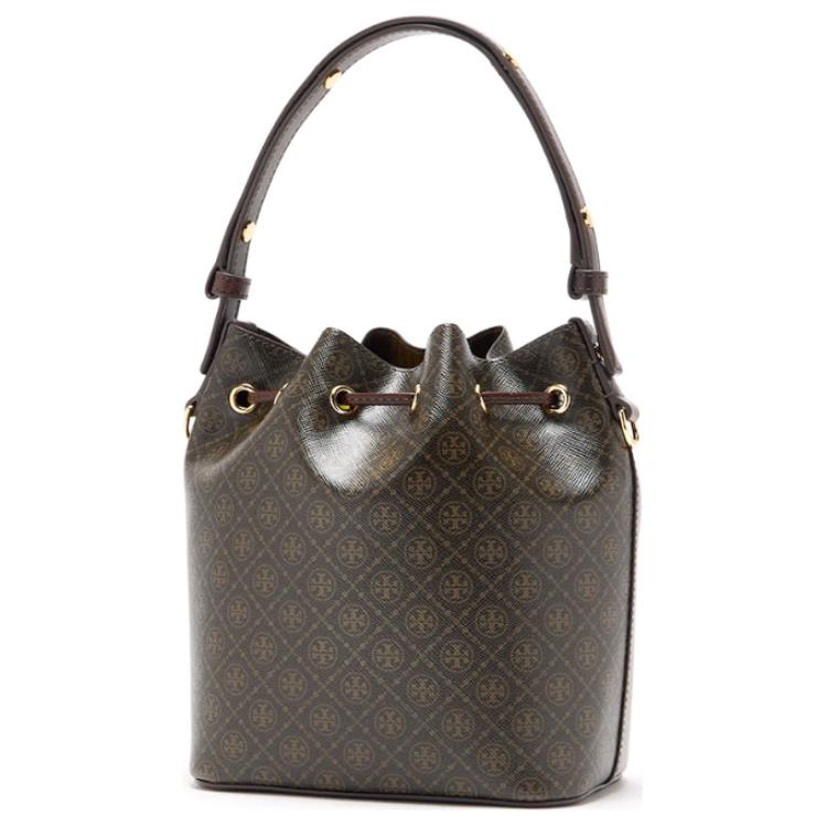 Tory Burch T Monogram Brand Micro Logo Adjustable Detachable Shoulder Strap Bucket Bag Women Bags Black Brown 168805-200