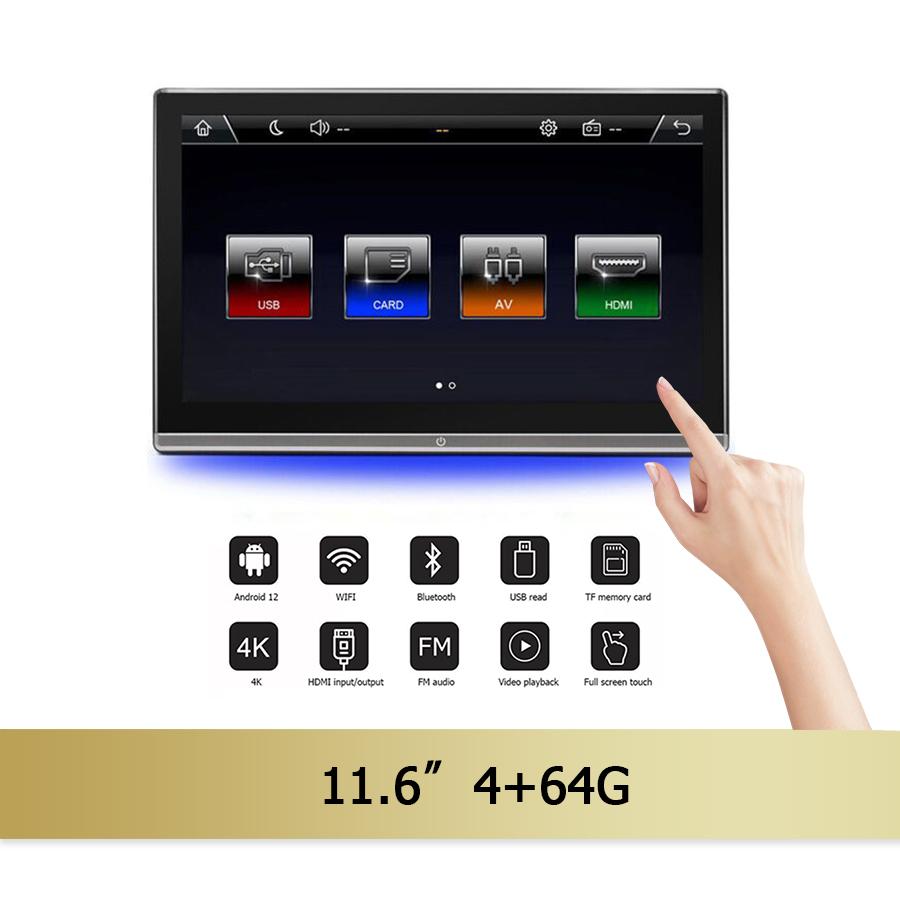 11.6"Headrest Monitor Display lPS Android 12 Tablet Touch Screen For Car Rear Seat PlayerVideo Music FM Bluetooth AirPlay