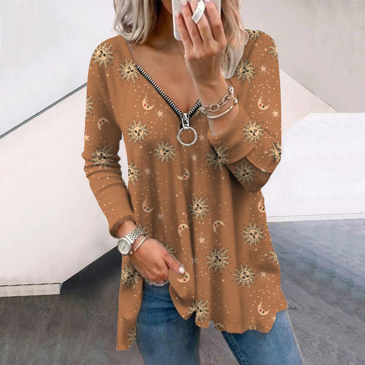 Женские футболки с длинным рукавом и принтом «Осень Солнце Луна» — фото 5