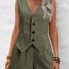 2025 Women's V-neck Button Vest & Shorts Elegant Two-Piece Set