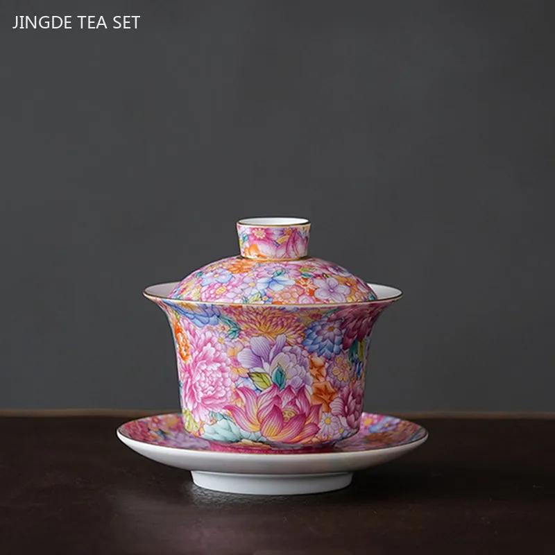 Enamel Color Ceramic Tea Set One Pot and Six Cup Suit Custom Exquisite Teaware Accessories Chinese Beauty Filter Teapot