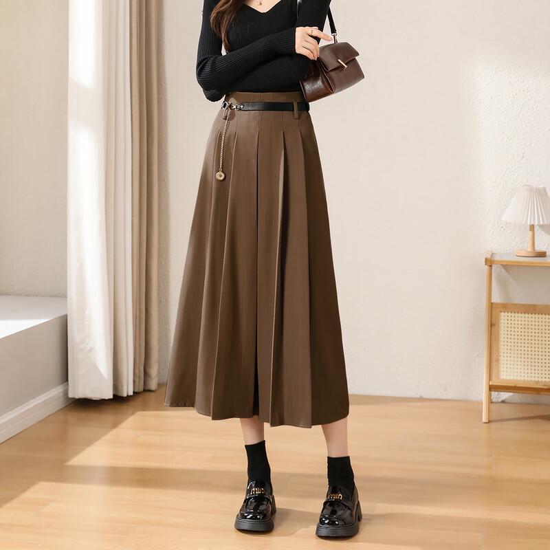 TERRE BLEUE Women s 2025 A-Line Pleated High-Waist Midi Skirt M