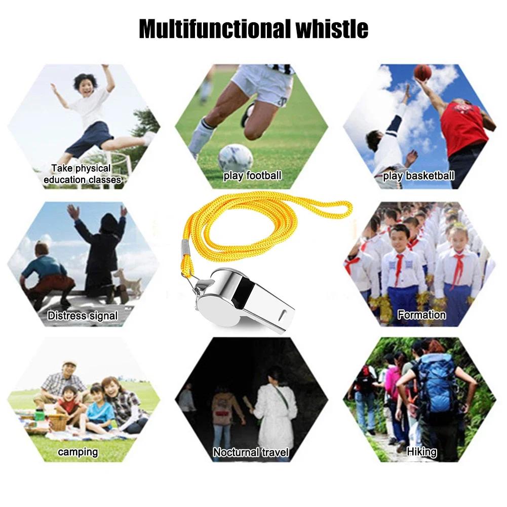 Portable Loud Crisp Sound Whistle Metal Whistle with Rope Survival Whistle Multipurpose for Soccer Football Basketball Training